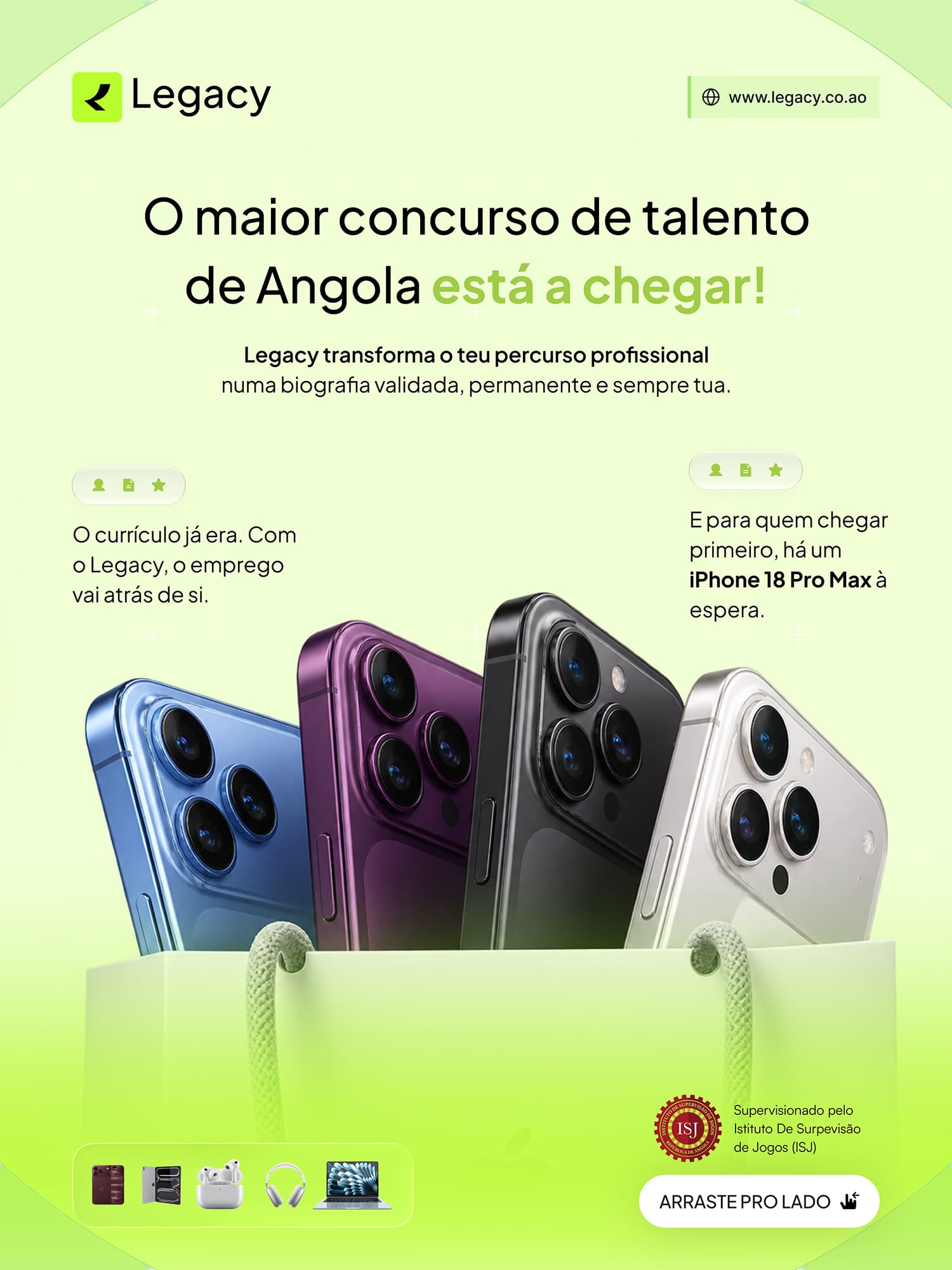Cartaz do Concurso Legacy com o iPhone 18 Pro Max
